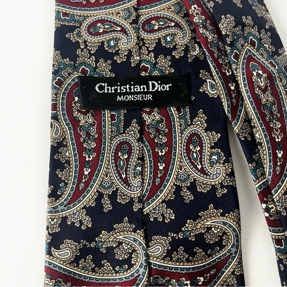 Dior Navy and Burgundy Paisley Tie - Picture 5 of 7